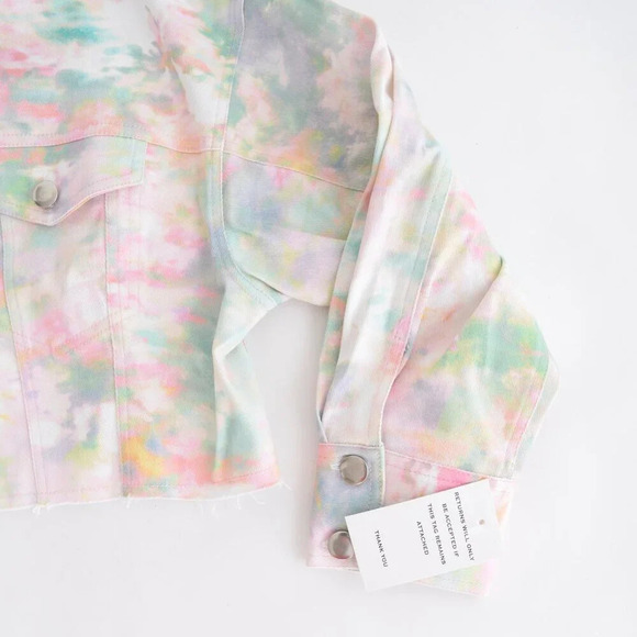 For Love  & Lemons Delphine Tie-Dye Print Cropped Denim Button Up Jacket L NWT - Picture 5 of 13